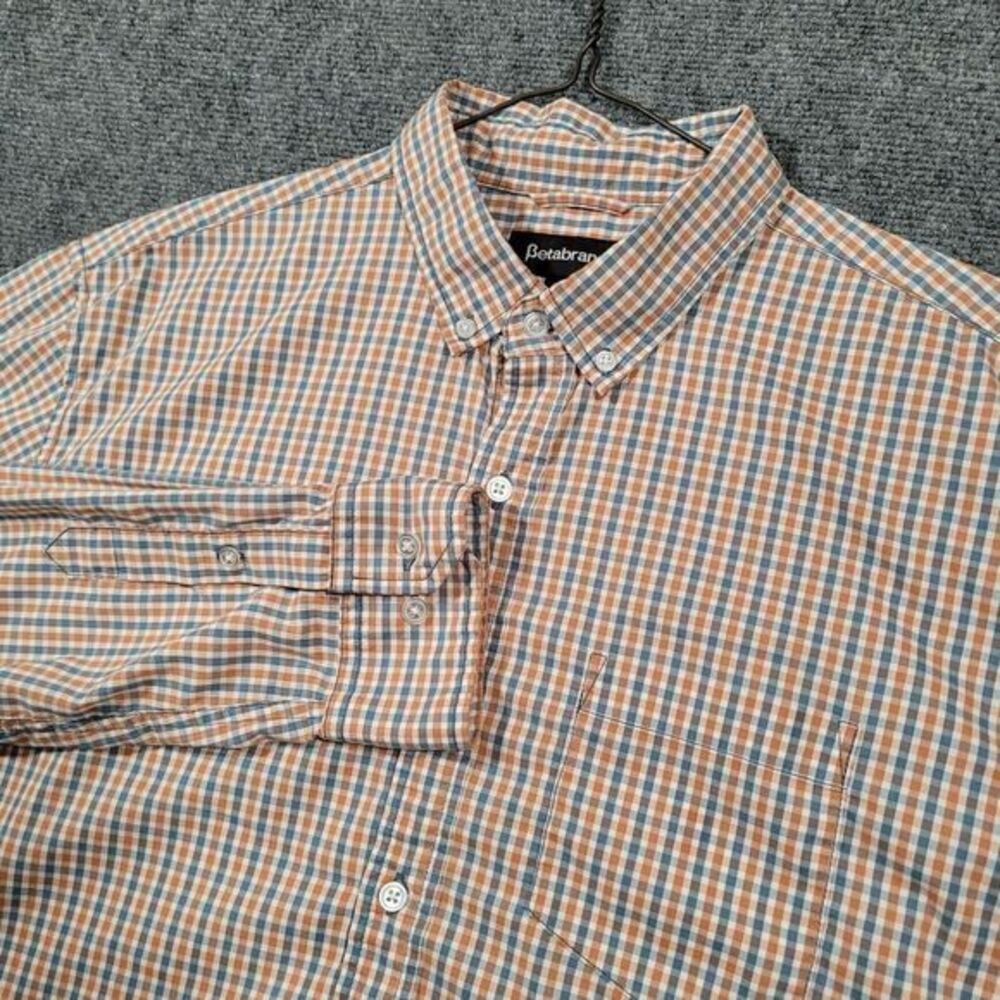 Betabrand Shirt Mens 2XL‎ Long Sleeve Button Down Blue Brown Check Pocket
